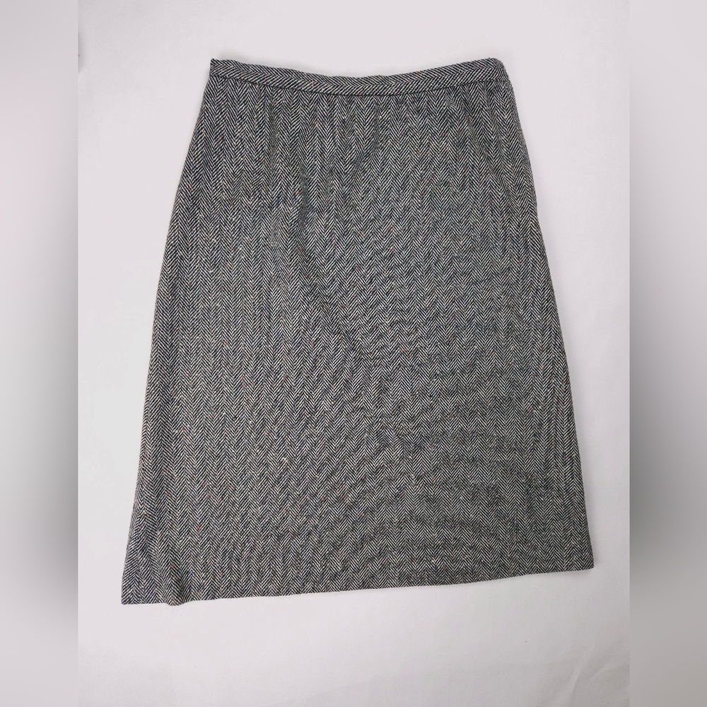 Century Of Boston Vintage Tweed Herringbone Wool Skirt Black White Medium